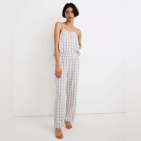 Crinkle Wide-Leg Pajama Pants in Gingham Check sz XS NWOT - Picture 1 of 4